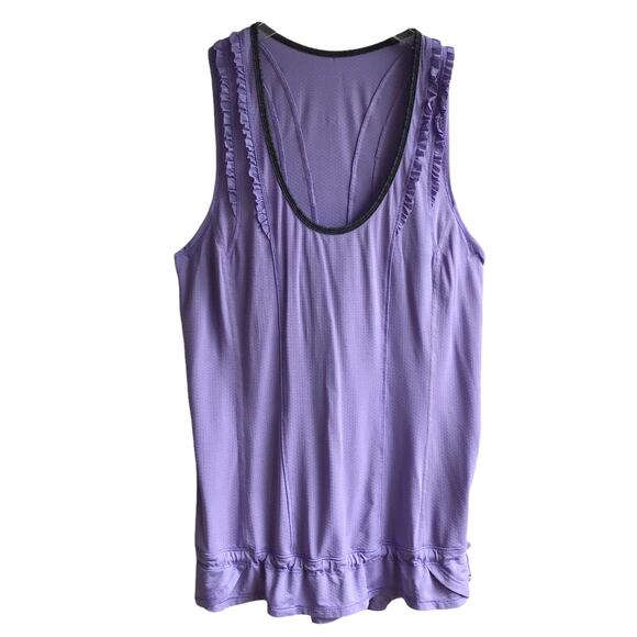 Lululemon Mind Over Matter Tank Top Grapeseed Size 6 Periwinkle Ruffle Racerback - Picture 16 of 16